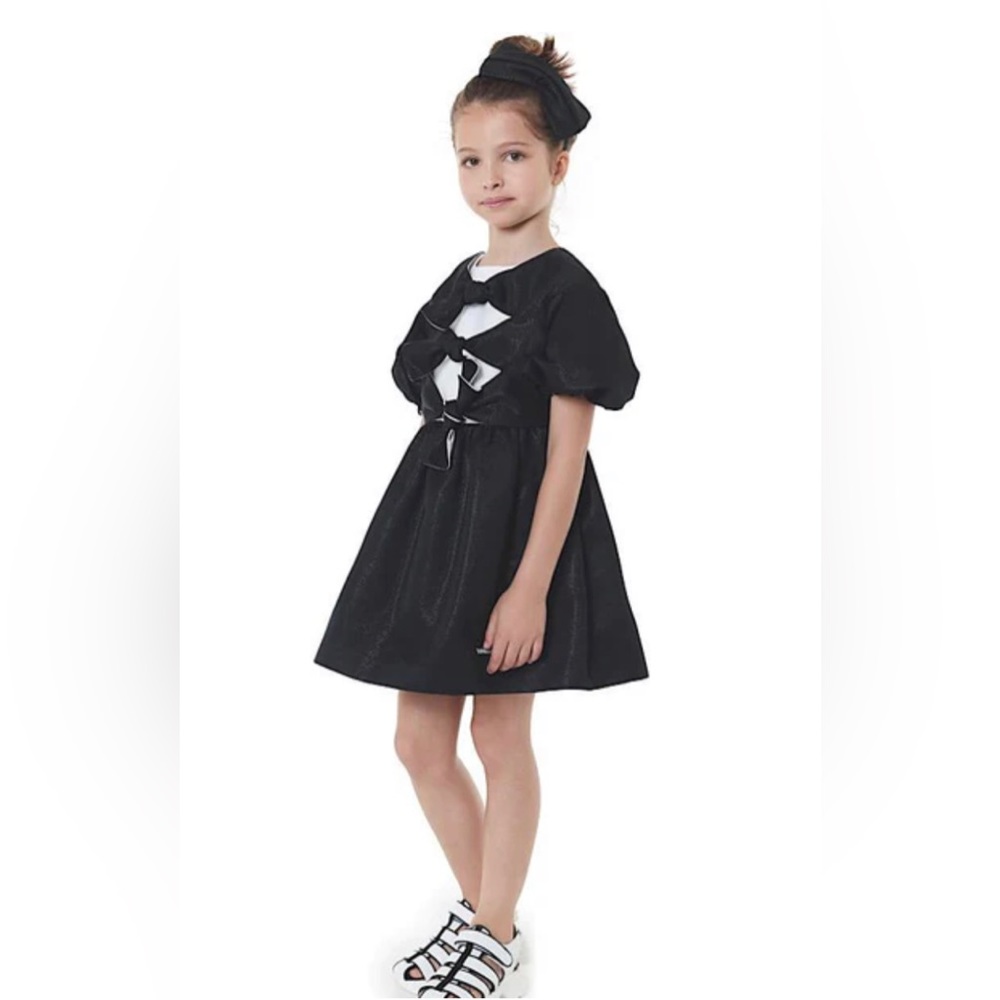 Val Max Italian puff sleeve bow accents shimmer gorgeous dress